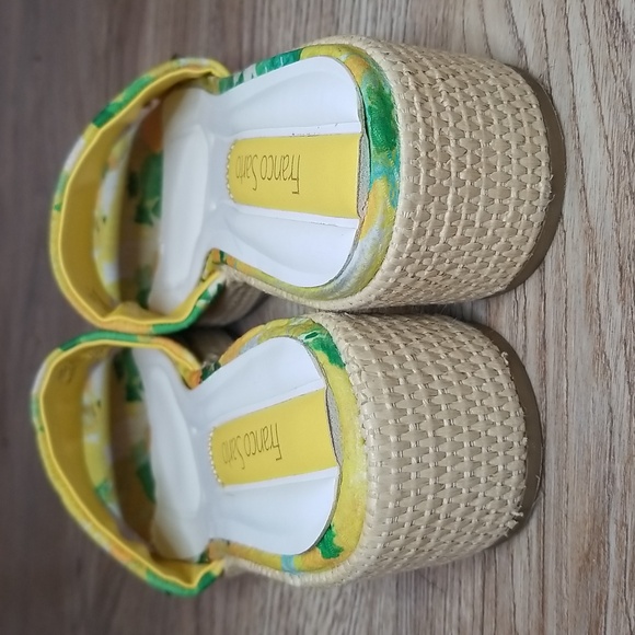 Franco Sarto Yellow Green Floral Low Heel Mules Sandals - Picture 3 of 13